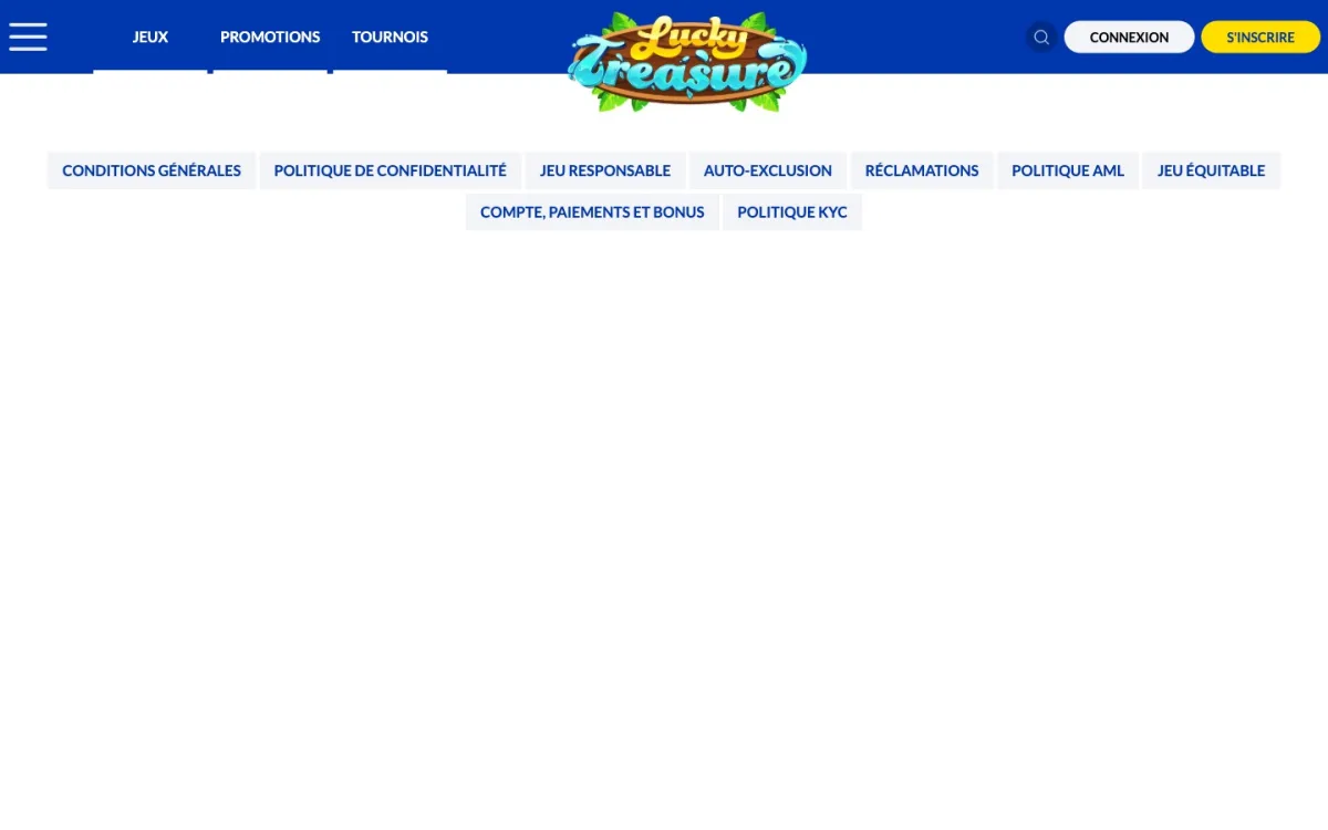 Page Conditions Générales Lucky Treasure FR. Visible Geneva Marketing Limited Anjouan reg. 15914, licence ALSI-202503024-FI2, capture 24 juin 2026